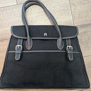 Vintage Etienne Aigner Black Canvas Tote with Black Leather Trim